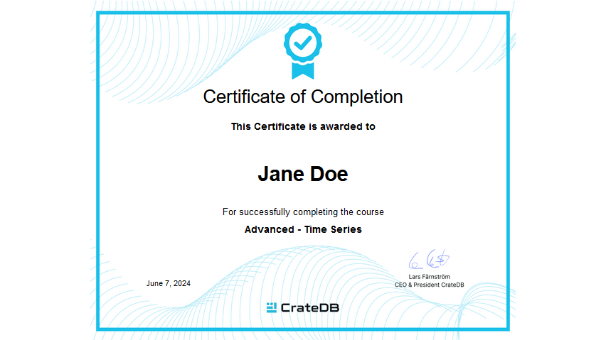CrateDB Advanced Time Series Certificate